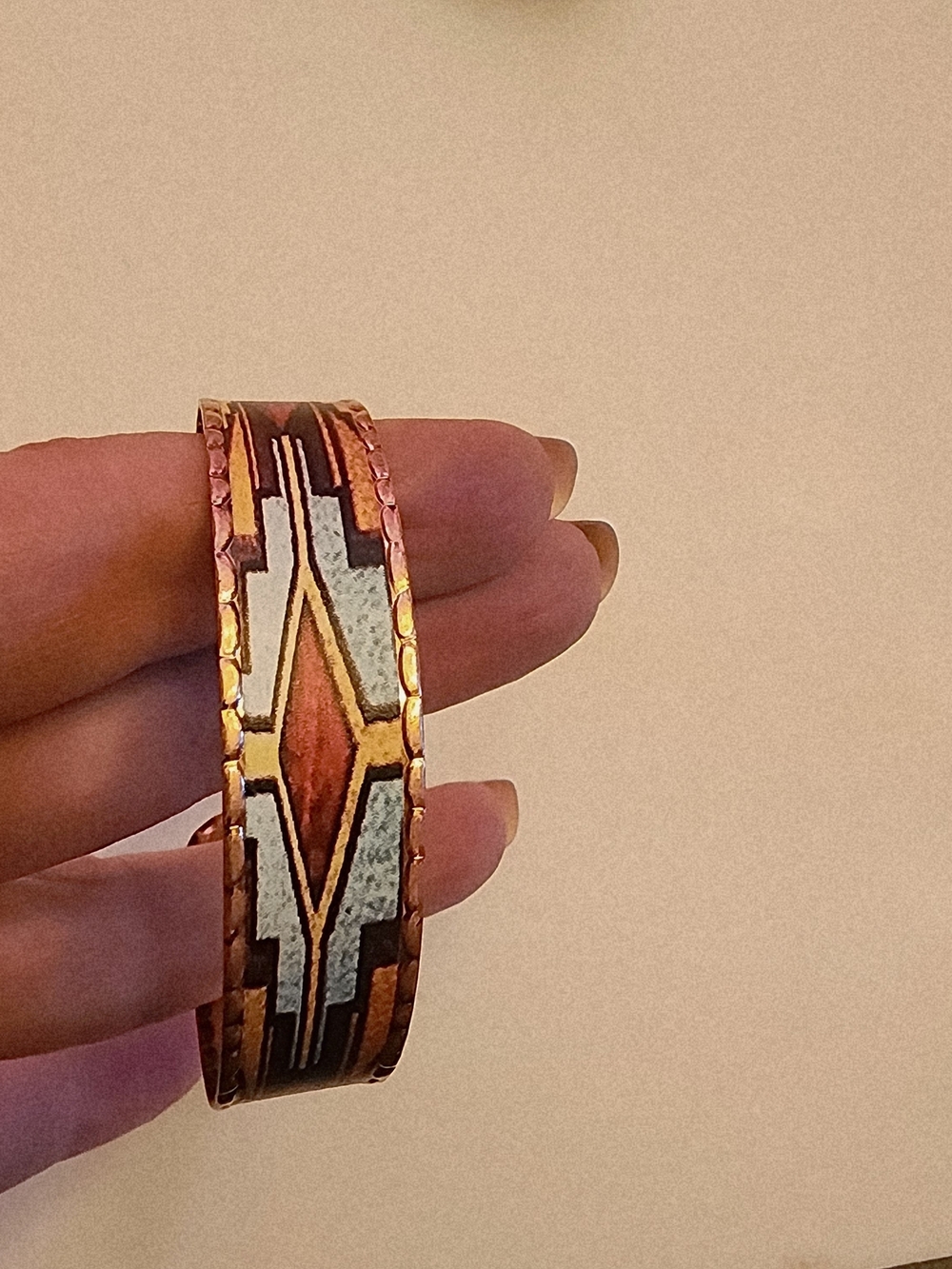 Copper-Tone Geometric Pattern Cuff Bracelet - Brown & Gold